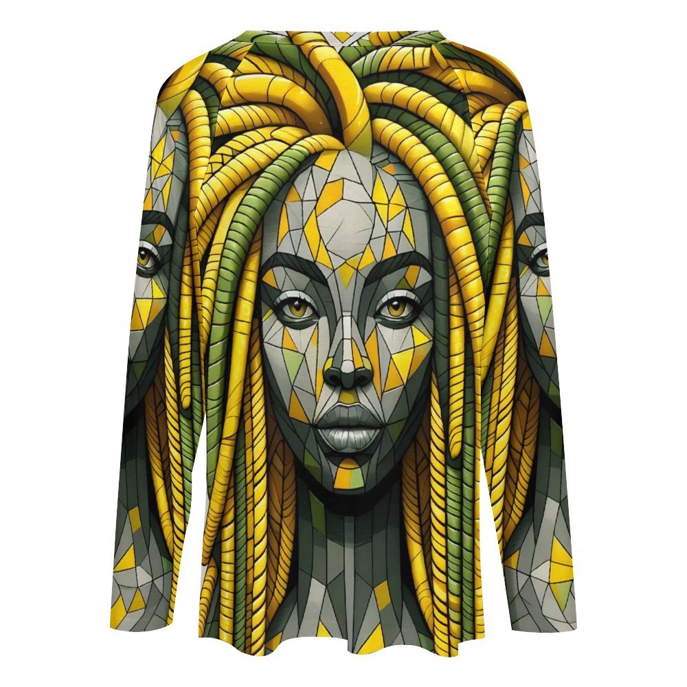 Lemon Elegance: The Mosaic Muse Collection - Long sleeve loose Tee - #2012