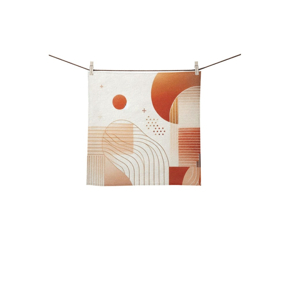 Modern Geometric Bathroom Set | Gold & Red Abstract Shower Curtain | Bold Afro-Inspired Bath Décor  -  Square Towel 13“x13” – L535221