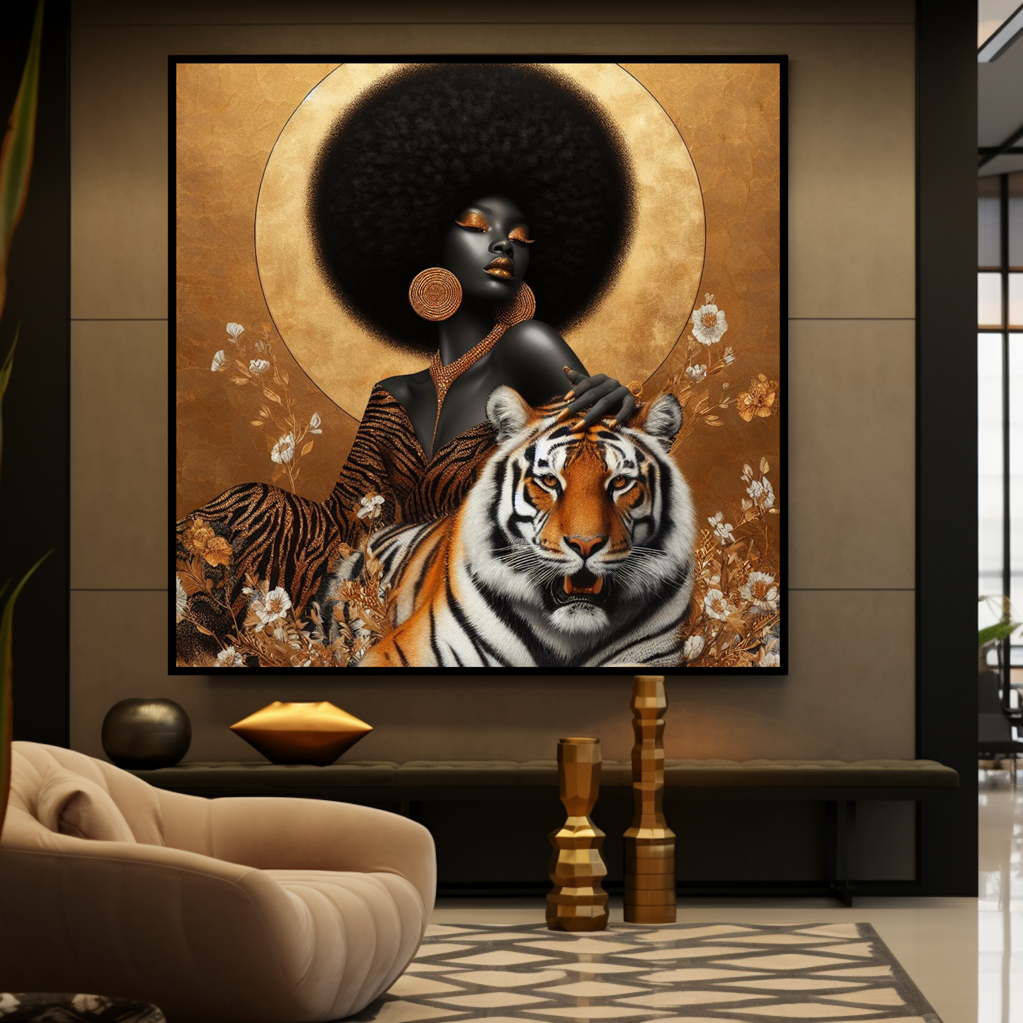 Digital Art - Ethereal Unity: The Afro Queen and Her Feline Sovereign - #2017