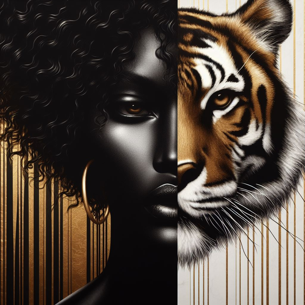 Digital Art - Ethereal Unity: The Afro Queen and Her Feline Sovereign - #2011