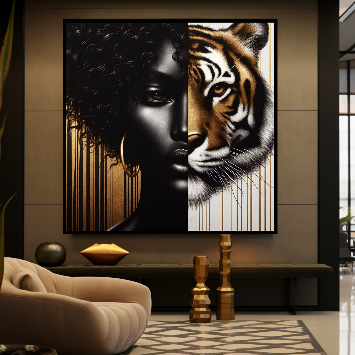 Digital Art - Ethereal Unity: The Afro Queen and Her Feline Sovereign - #2011