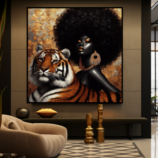 Digital Art - Ethereal Unity: The Afro Queen and Her Feline Sovereign - #2020