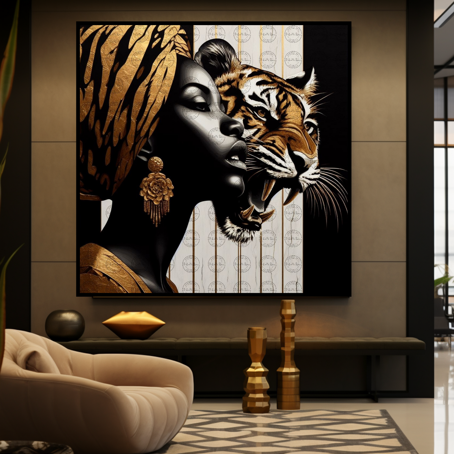 Digital Art - Ethereal Unity: The Afro Queen and Her Feline Sovereign - #2021