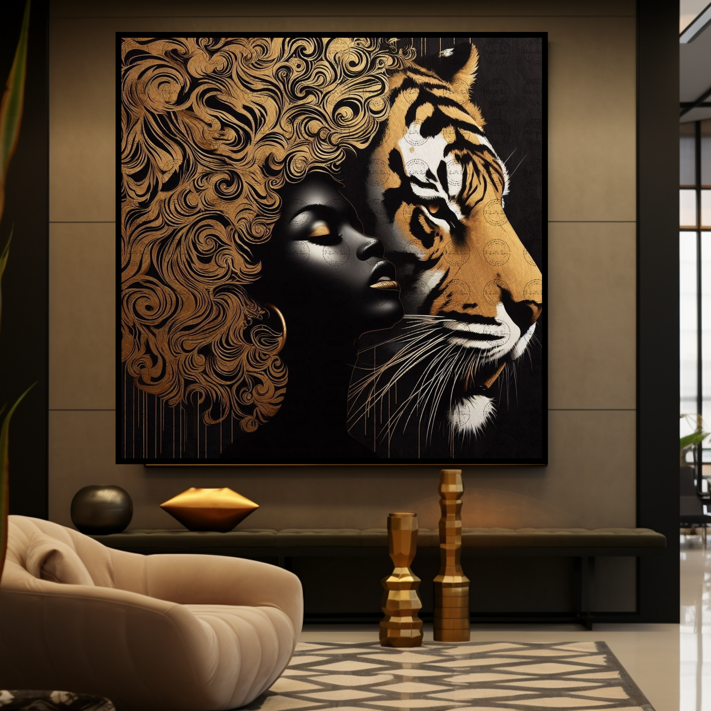 Digital Art - Ethereal Unity: The Afro Queen and Her Feline Sovereign - #2022