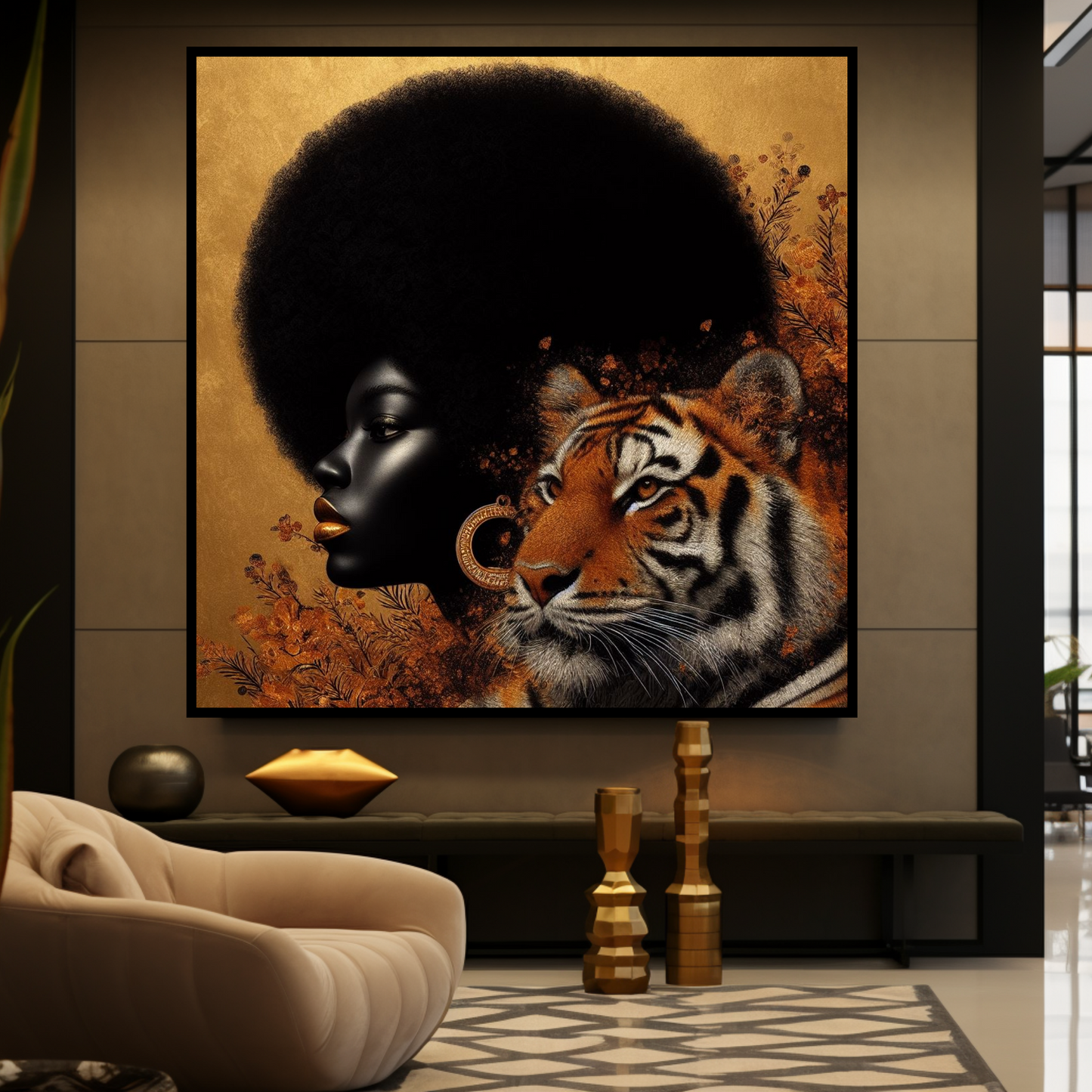 Digital Art - Ethereal Unity: The Afro Queen and Her Feline Sovereign - #2013