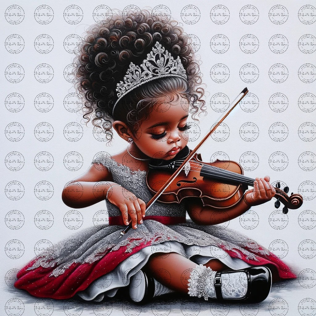 Black Girl Art - Kids Digital Art - Velvet's View - Harmony in Innocence: Baby Musician 769