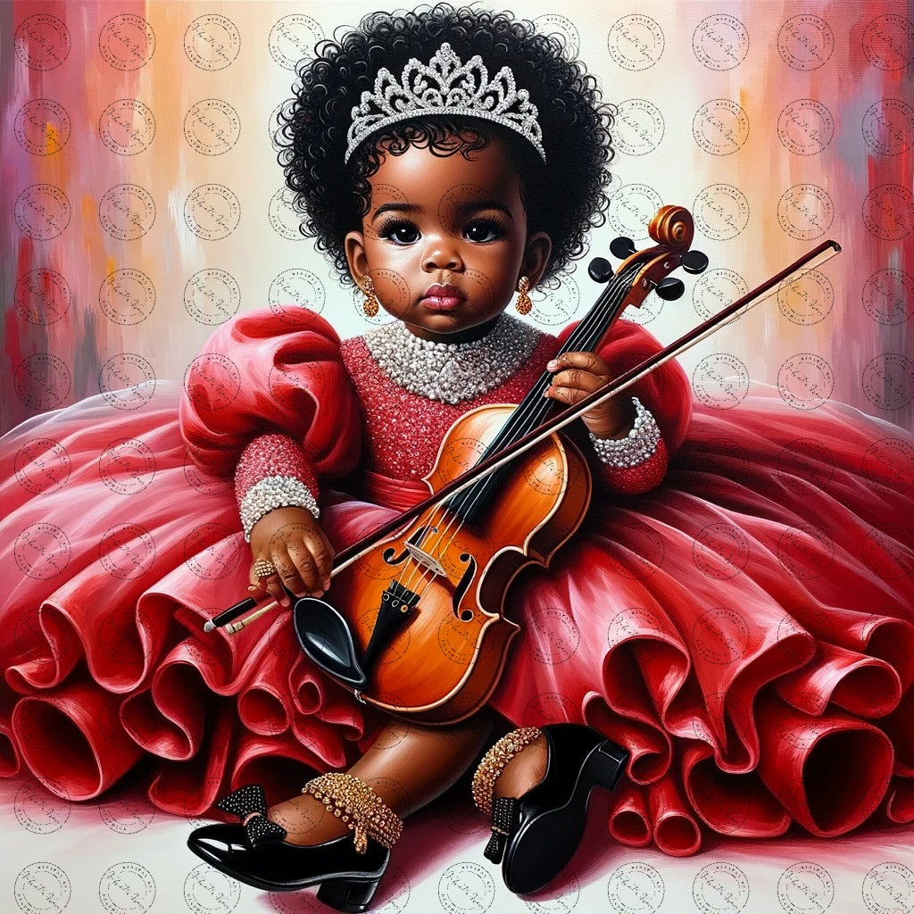 Black Girl Art - Kids Digital Art - Velvet's View - Harmony in Innocence: Baby Musician 760