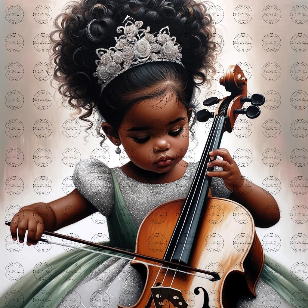 Black Girl Art - Kids Digital Art - Velvet's View - Harmony in Innocence: Baby Musician 770
