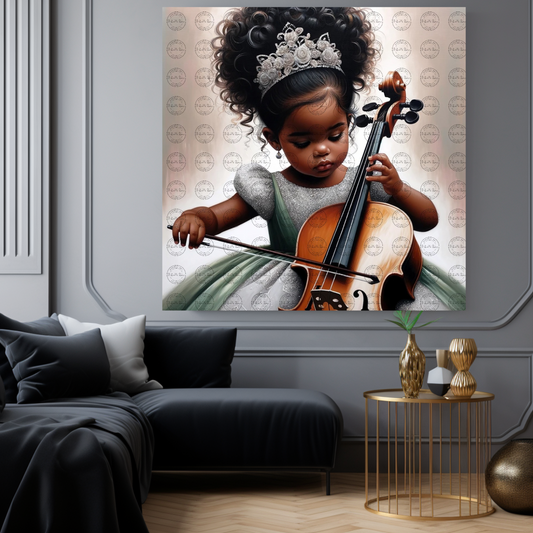 Black Girl Art - Kids Digital Art - Velvet's View - Harmony in Innocence: Baby Musician 770