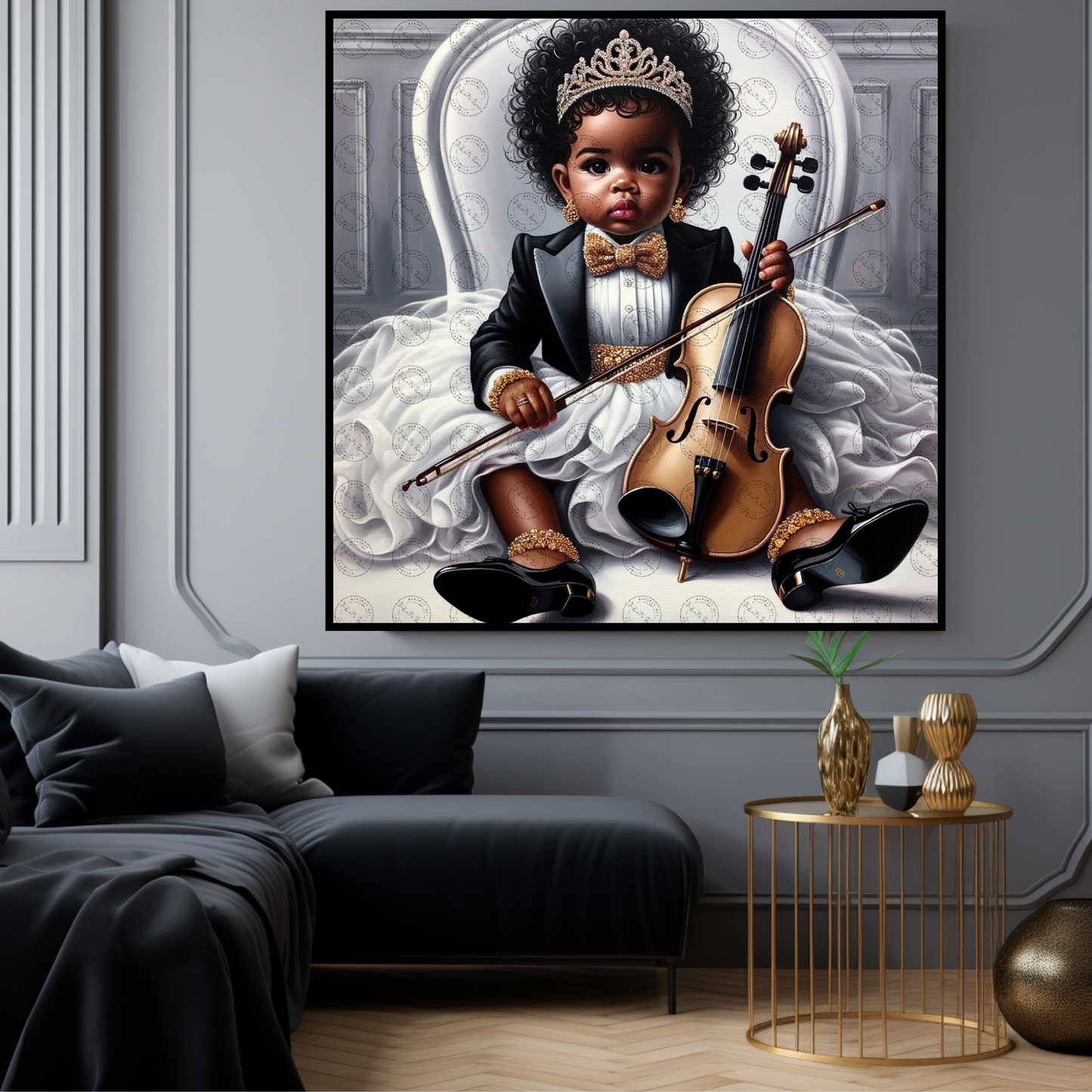 Black Girl Art - Kids Digital Art - Velvet's View - Harmony in Innocence: Baby Musician 763