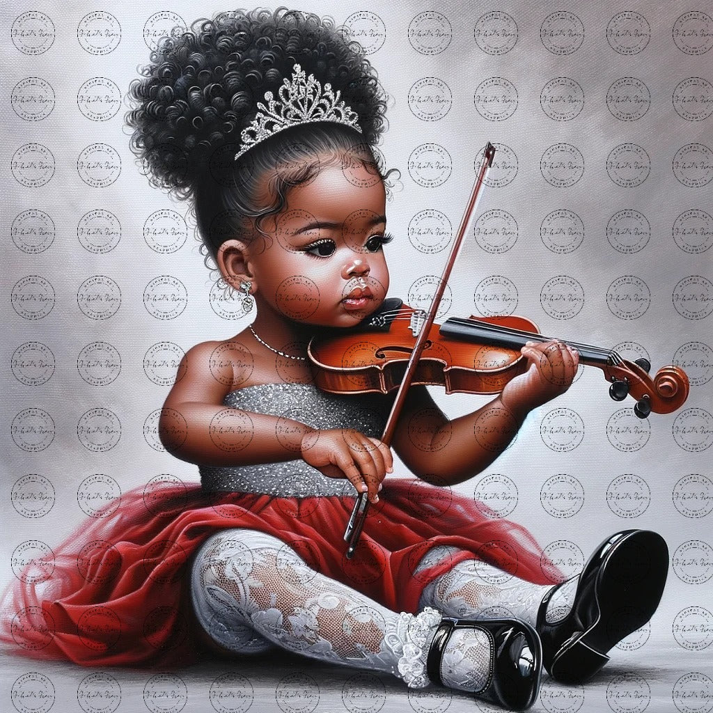 Black Girl Art - Kids Digital Art - Velvet's View - Harmony in Innocence: Baby Musician 764
