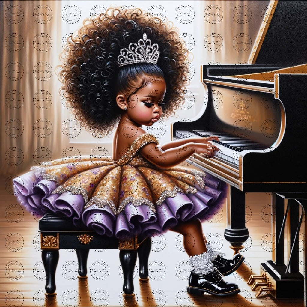 Black Girl Art - Kids Digital Art - Velvet's View - Harmony in Innocence: Baby Musician 765
