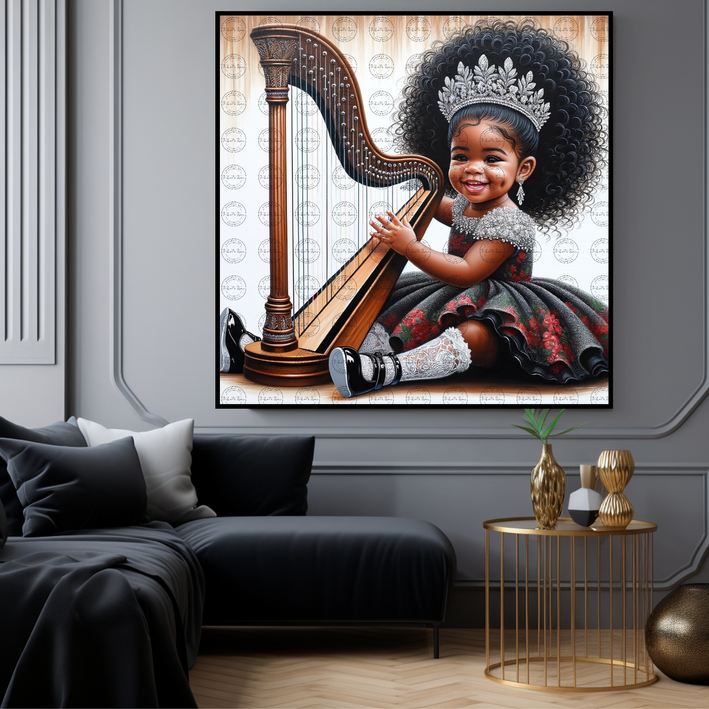 Black Girl Art - Kids Digital Art - Velvet's View - Harmony in Innocence: Baby Musician 768
