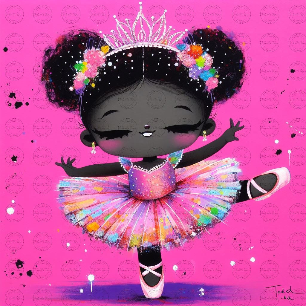 Black Girl Art - Kids Digital Art - Velvet's View - Tiny Dancers: Ballerina Dreams Collection 120