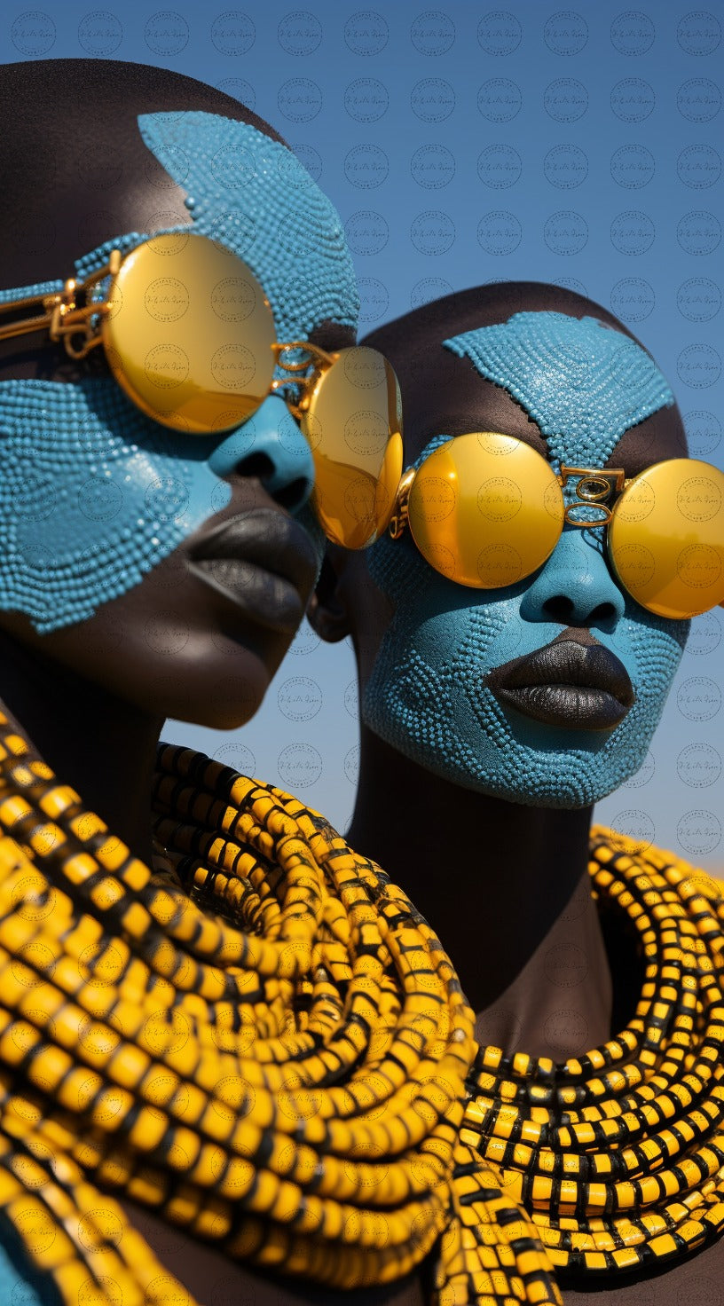 Digital Art - Sculpting Elegance: Modern Fusion in Sky-Blue and Gold #2013