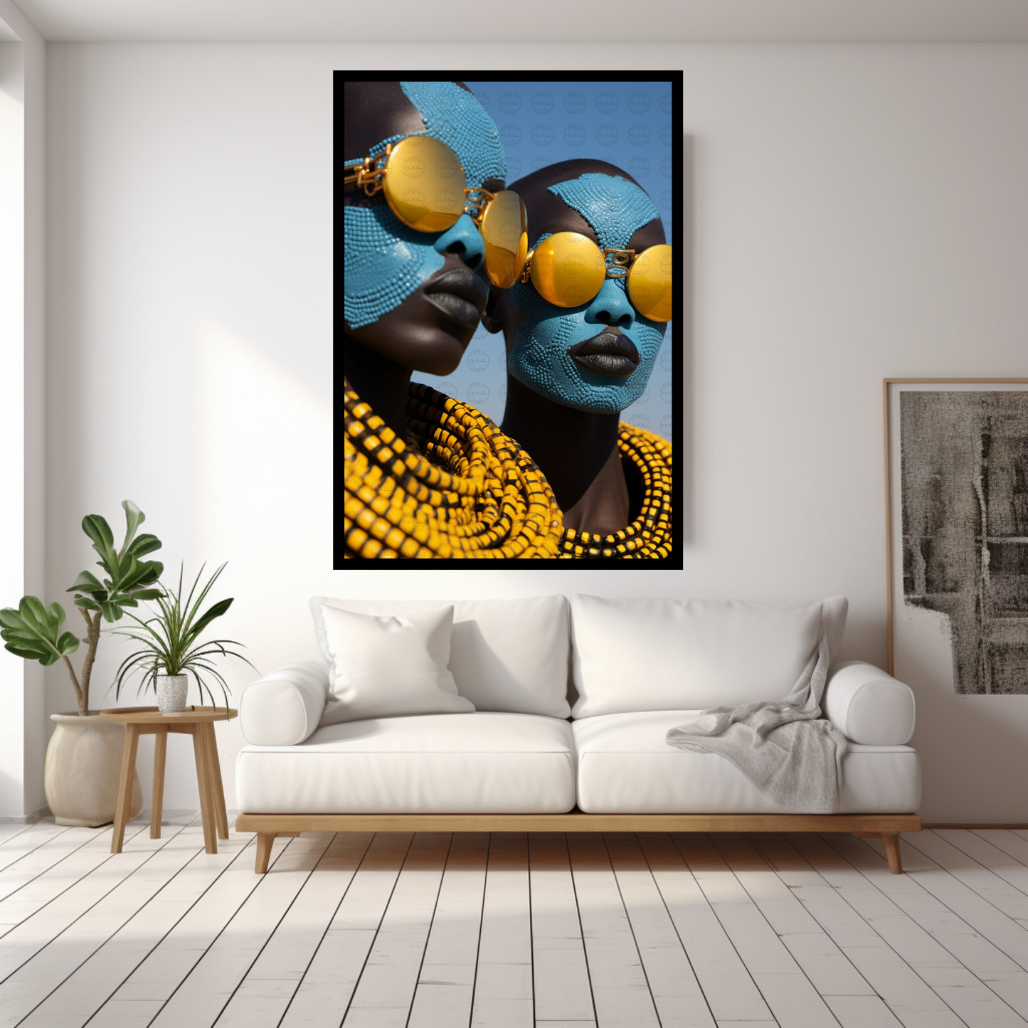 Digital Art - Sculpting Elegance: Modern Fusion in Sky-Blue and Gold #2013