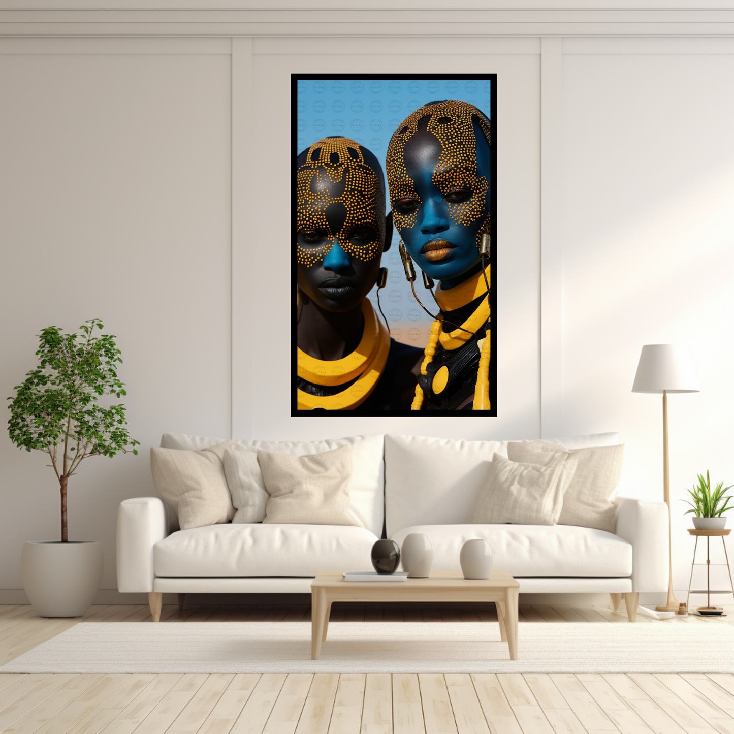 Digital Art - Sculpting Elegance: Modern Fusion in Sky-Blue and Gold #2015
