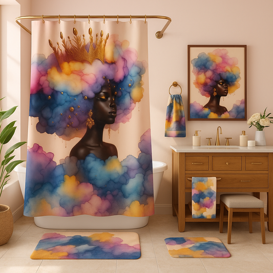 Afro Royalty Shower Curtain Collection – Black Queen Art Bathroom Decor  by Velvet's View - 5507542