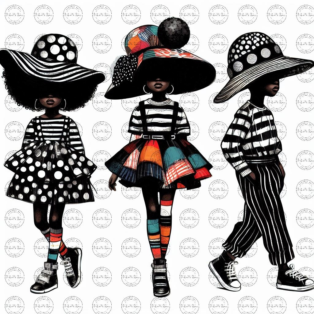 Black Girl Art - Kids Digital Art - Velvet's View - Kool Aid Cuties Collection: A Monochrome Tapestry of Childhood Joys 417