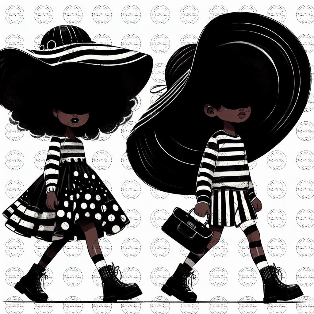 Black Girl Art - Kids Digital Art - Velvet's View - Kool Aid Cuties Collection: A Monochrome Tapestry of Childhood Joys 418