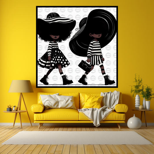 Black Girl Art - Kids Digital Art - Velvet's View - Kool Aid Cuties Collection: A Monochrome Tapestry of Childhood Joys 418
