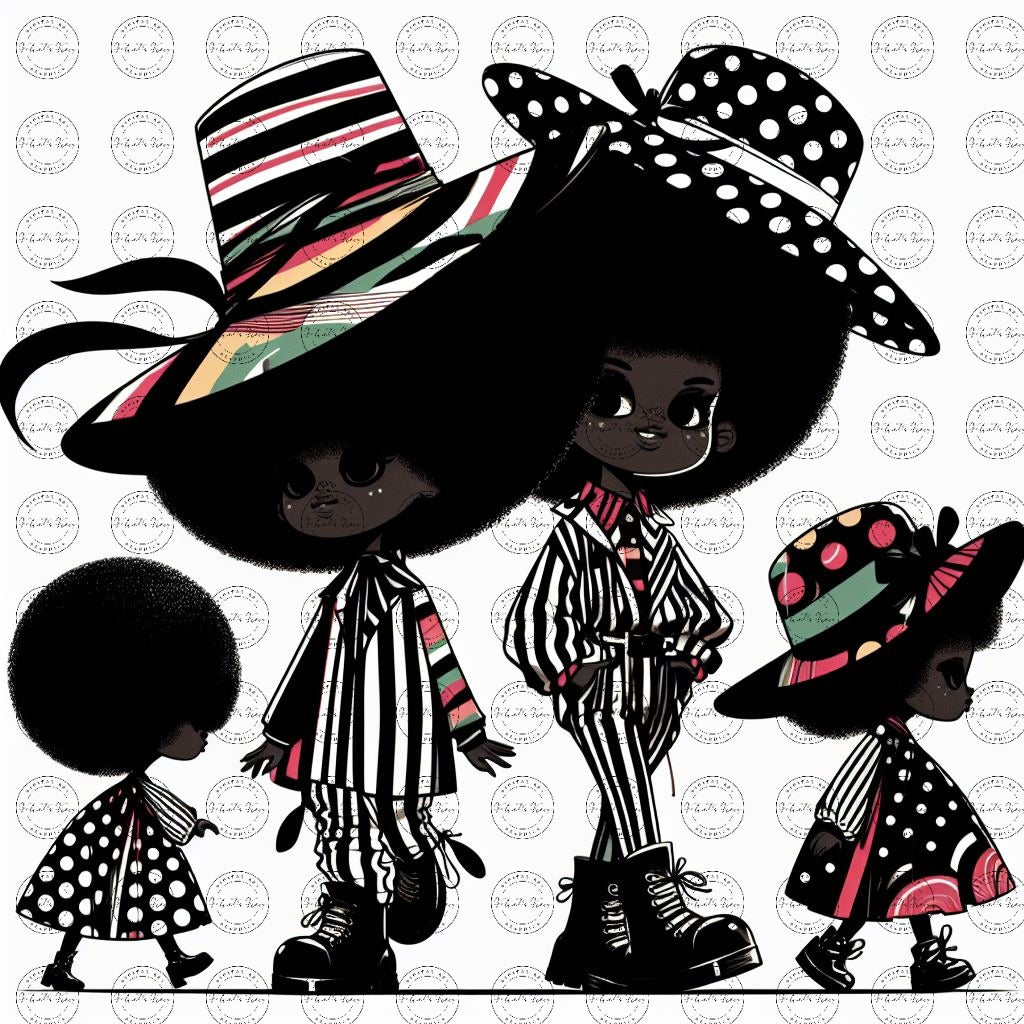 Black Girl Art - Kids Digital Art - Velvet's View - Kool Aid Cuties Collection: A Monochrome Tapestry of Childhood Joys 419