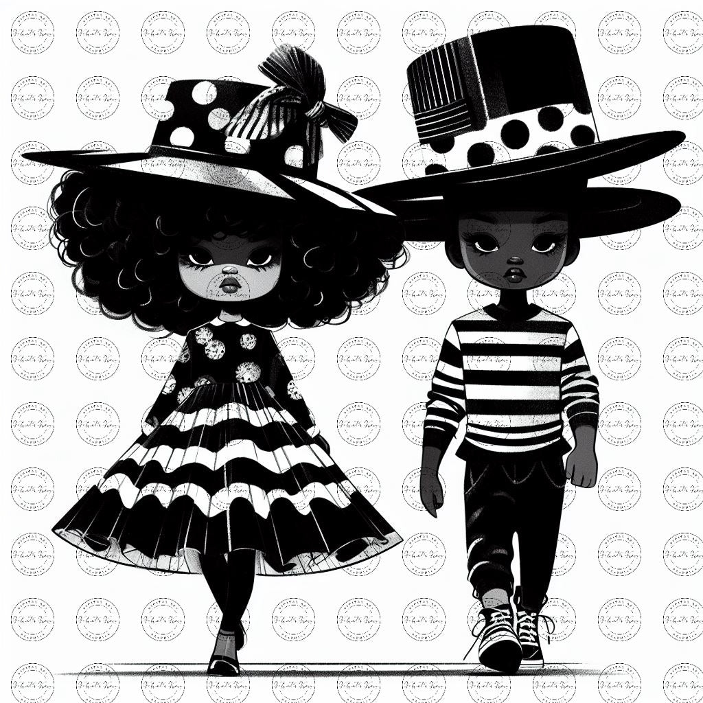 Black Girl Art - Kids Digital Art - Velvet's View - Kool Aid Cuties Collection: A Monochrome Tapestry of Childhood Joys 411