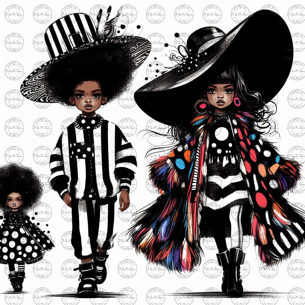Black Girl Art - Kids Digital Art - Velvet's View - Kool Aid Cuties Collection: A Monochrome Tapestry of Childhood Joys 416