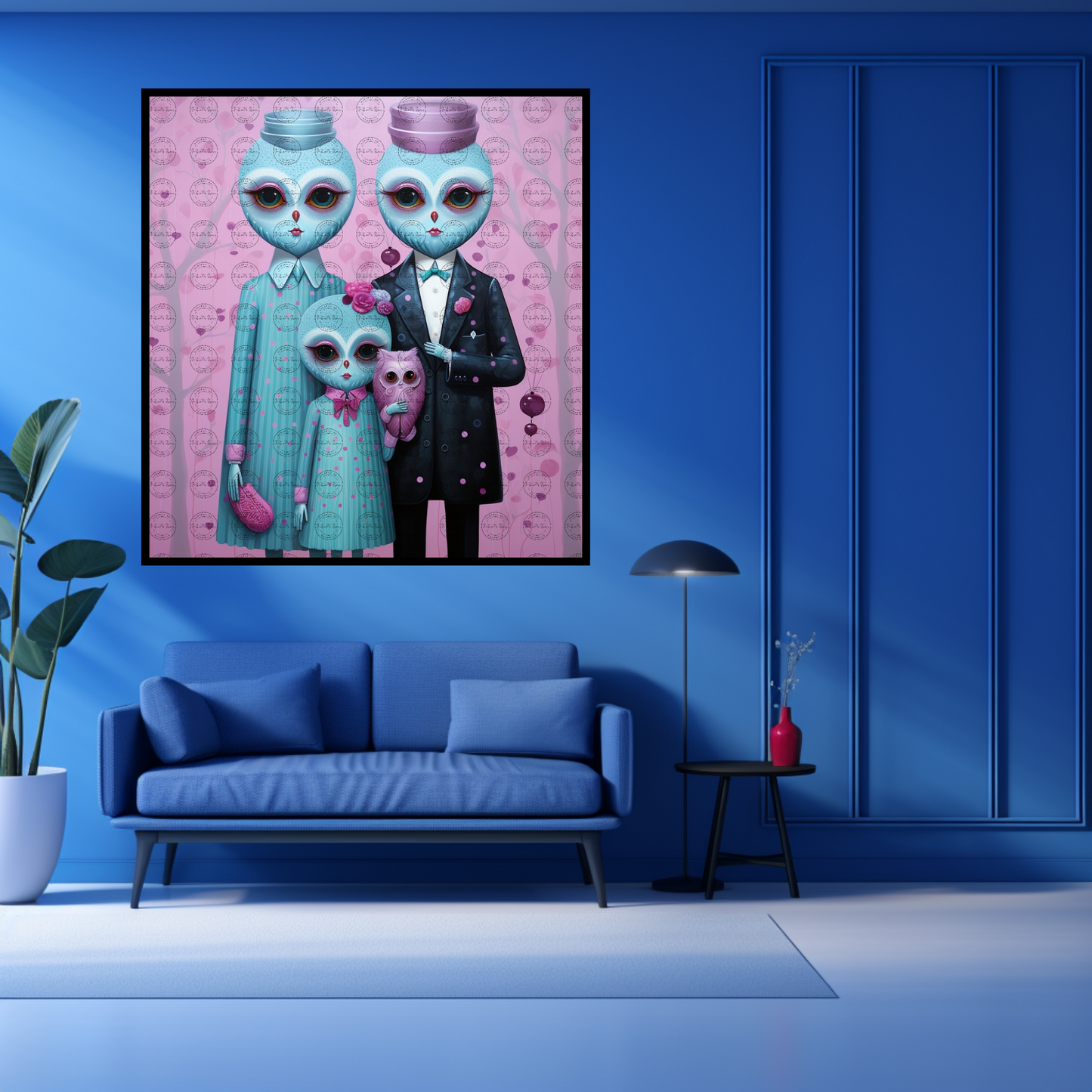 Black Girl Art – Animal Digital Prints - Velvet's View – Enchanted Owls: Turquoise & Magenta Delight