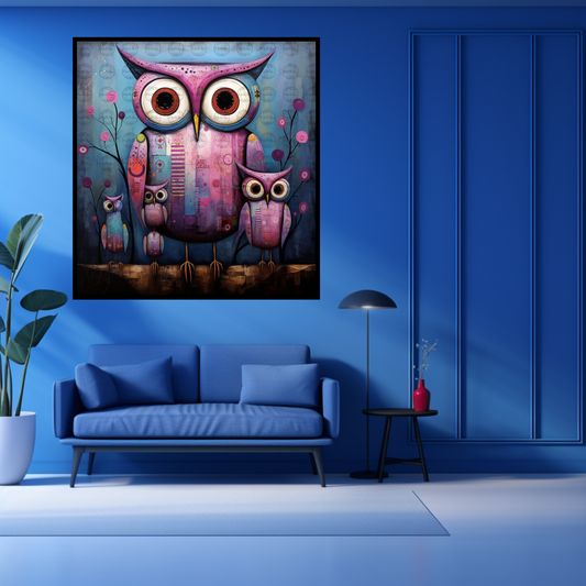 Black Girl Art – Animal Digital Prints - Velvet's View – Enchanted Owls: Turquoise & Magenta Delight