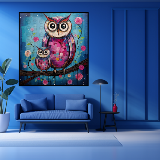 Black Girl Art – Animal Digital Prints - Velvet's View – Enchanted Owls: Turquoise & Magenta Delight