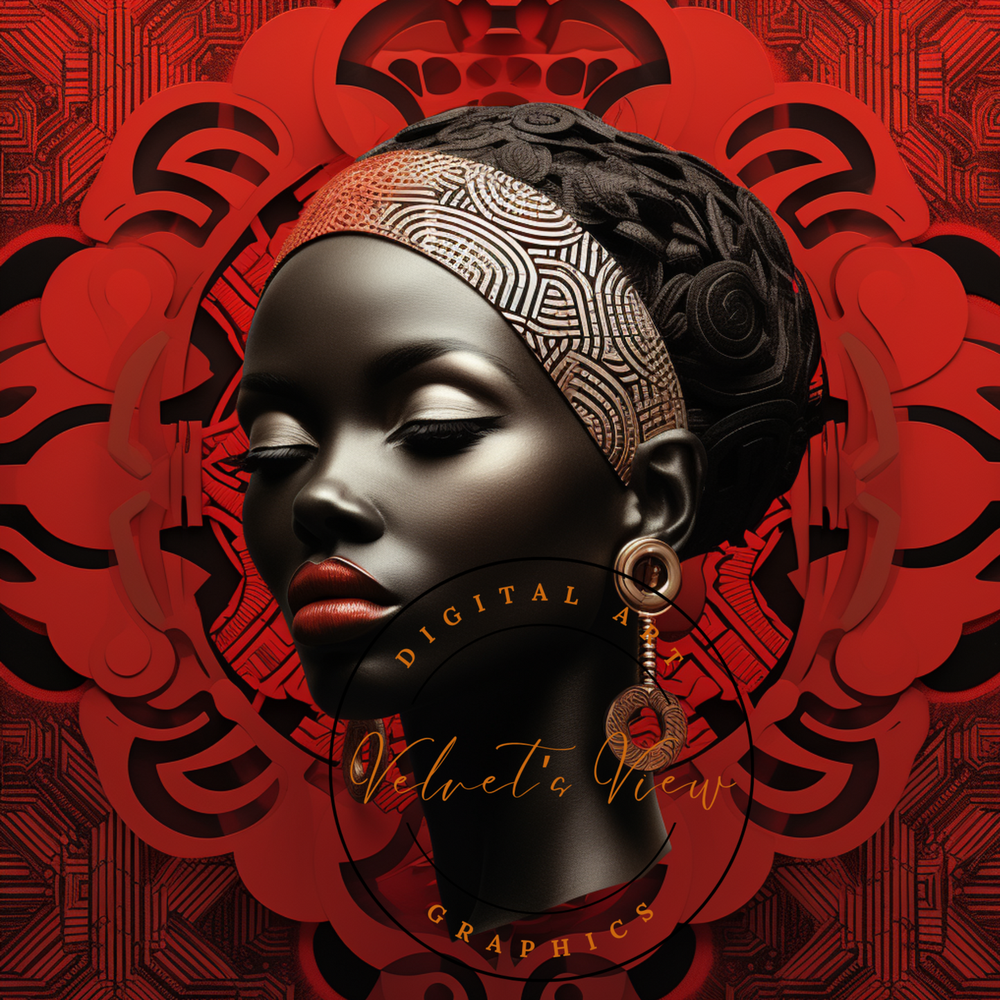 Digital Art - Celebration of Heritage: African Elegance in Red and Bronze #2011
