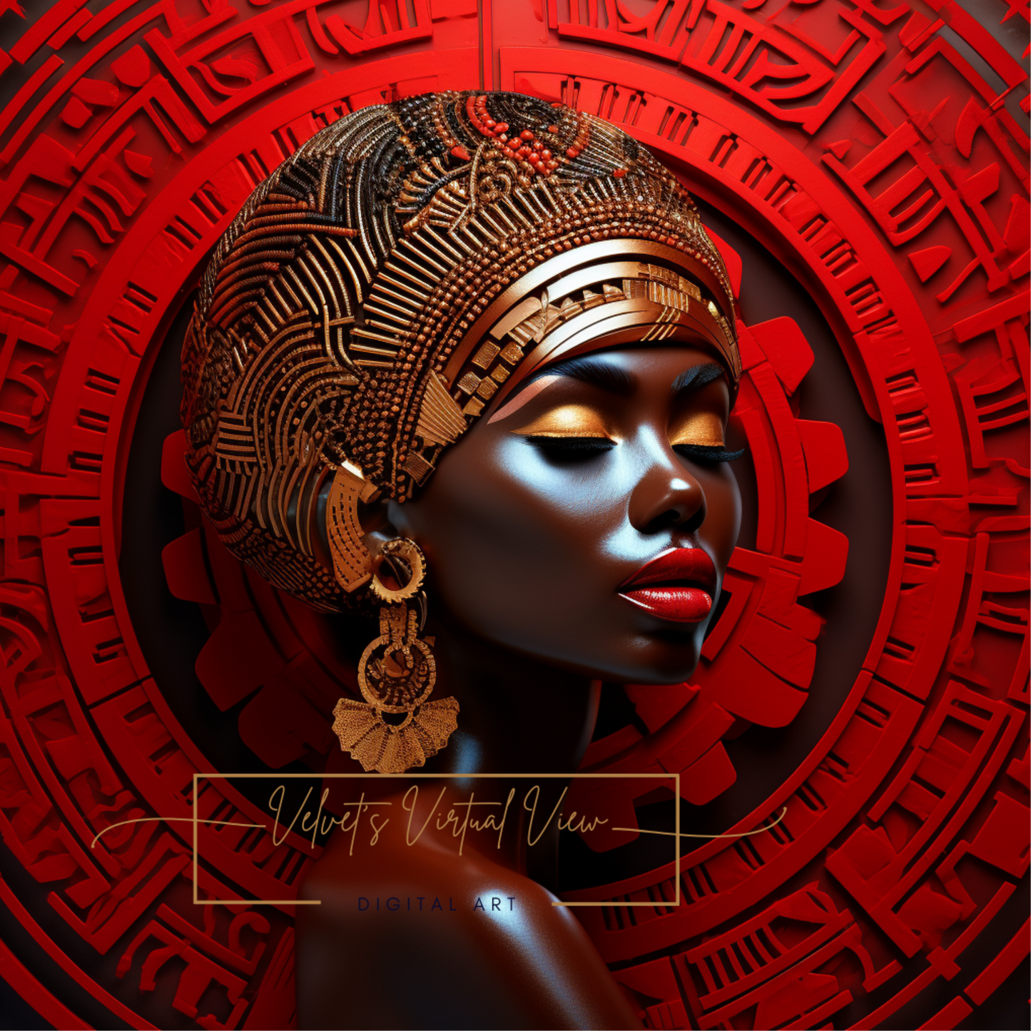 Digital Art - Celebration of Heritage: African Elegance in Red and Bronze - #2014