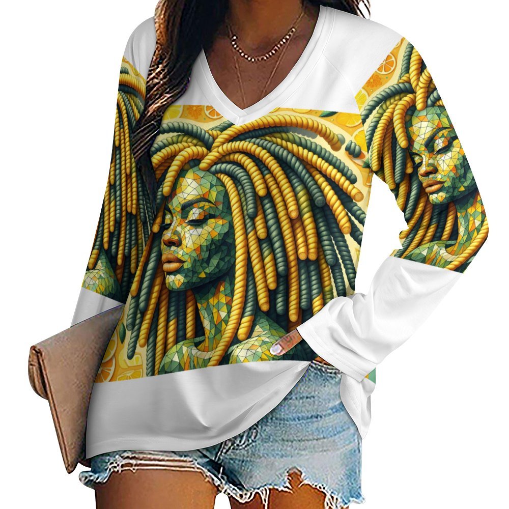 Lemon Elegance: The Mosaic Muse Collection - Long sleeve loose Tee - #2011