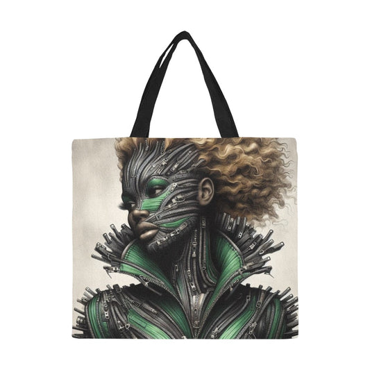 All Over Print Canvas Tote Bag/Large - Velvet's View - Mechanical Muse - The Fusion of Fashion and Futurism - (Model 1699)