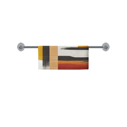 Modern Geometric Bathroom Set | Gold & Red Abstract Shower Curtain | Bold Afro-Inspired Bath Décor  -  Square Towel 13“x13” – L588321