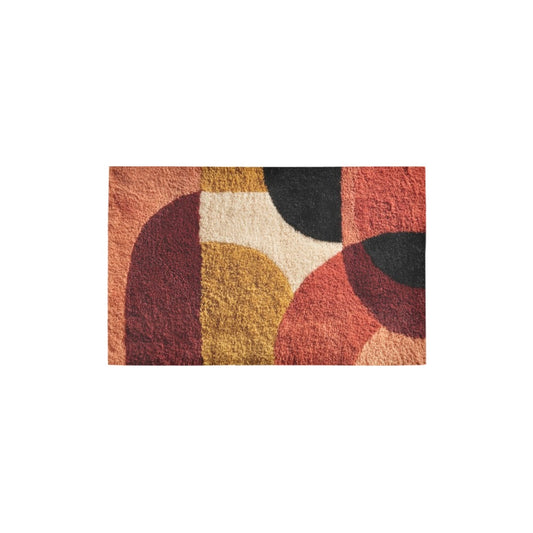 Modern Geometric Bathroom Set | Gold & Red Abstract Shower Curtain | Bold Afro-Inspired Bath Décor – Bath Rug 20''x 32'' – K239500