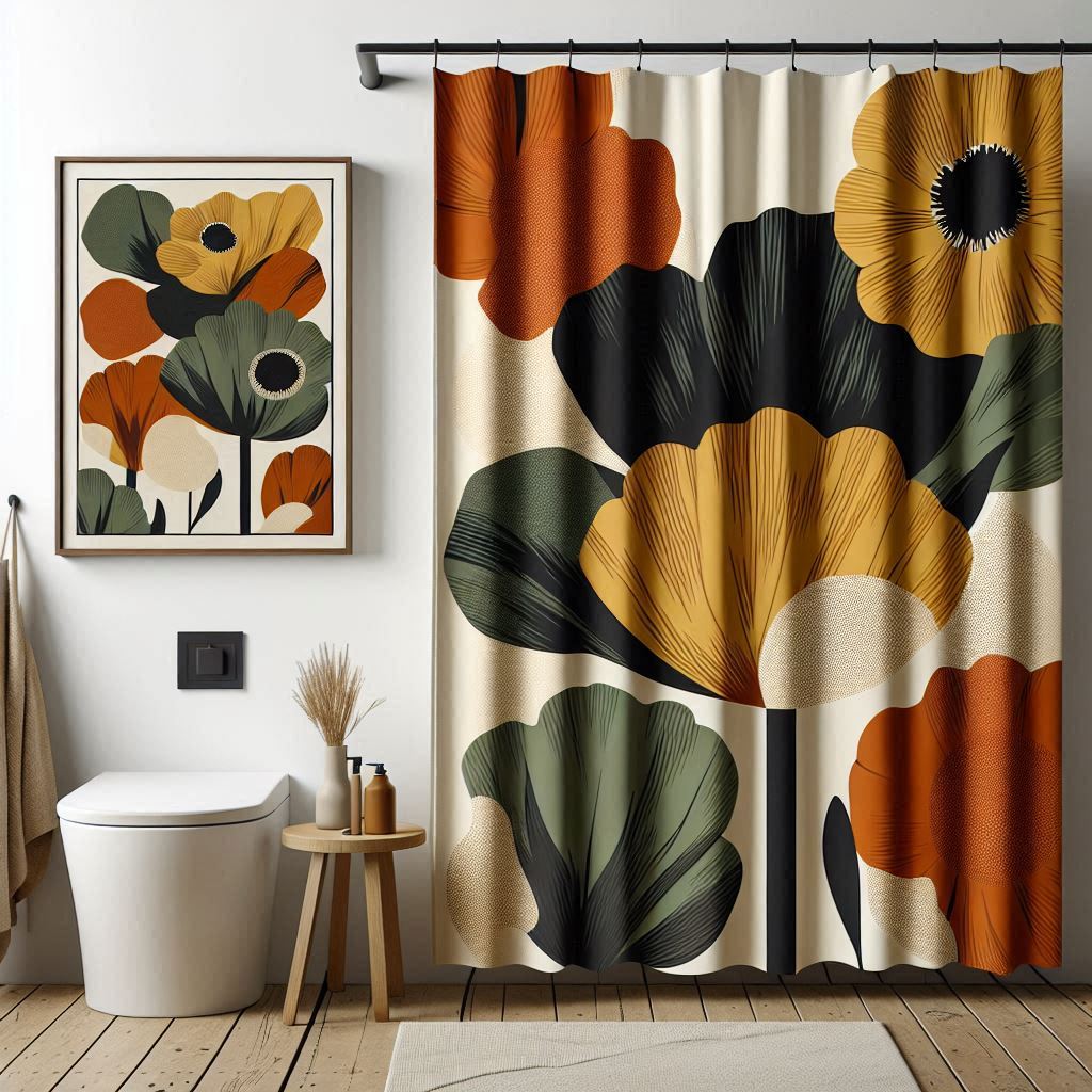 Retro Floral Bathroom Decor Set | Boho Abstract Shower Curtain, Towels & Wall Art | Mid Century Modern Bath Mat | Earth Tone Bathroom Collection - Square Towel 13“x13”