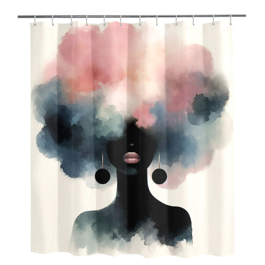 Afro Watercolor Shower Curtain Collection – Black Woman Silhouette Art for Bathroom Décor - 8256498