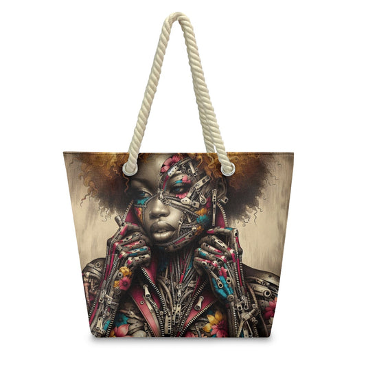 Hemp Rope Tote Bag - Velvet's View - Mechanical Muse - The Fusion of Fashion and Futurism