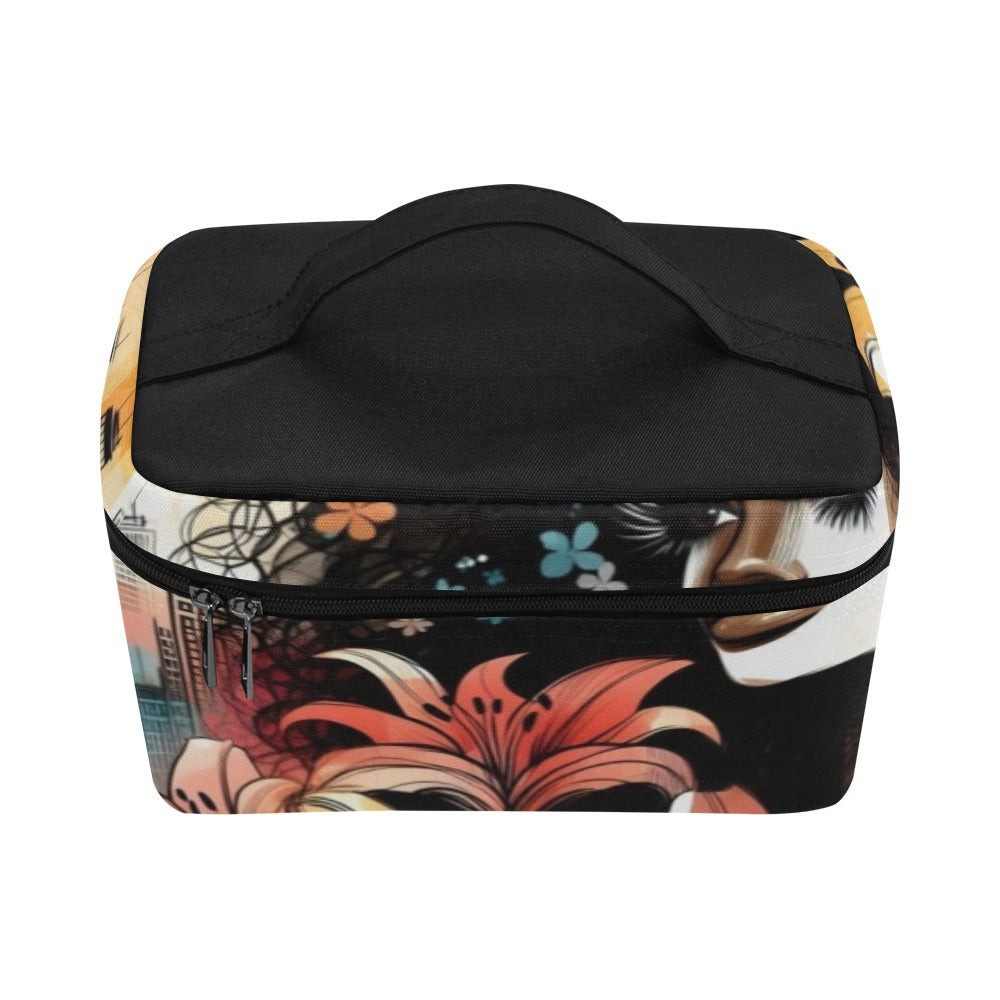Cosmetic Bag/Large - Velvet's View - Urban Blossoms - Vibrant Cityscapes and Floral Dreams Collection - (Model 1658)