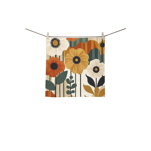 Retro Floral Bathroom Decor Set | Boho Abstract Shower Curtain, Towels & Wall Art | Mid Century Modern Bath Mat | Earth Tone Bathroom Collection - Square Towel 13“x13”