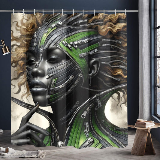 Shower Curtain  - Velvet's View - Mechanical Muse - The Fusion of Fashion and Futurism - 72"x84" 1609