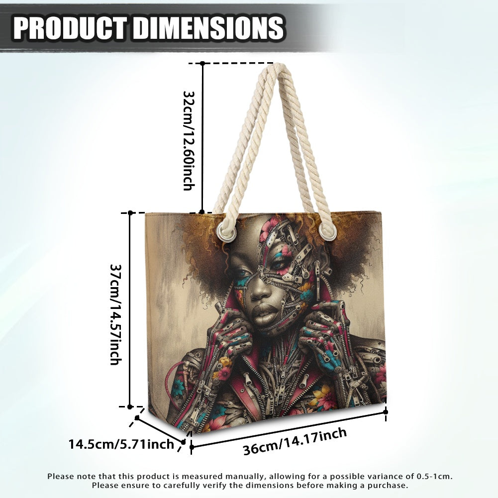 Hemp Rope Tote Bag - Velvet's View - Mechanical Muse - The Fusion of Fashion and Futurism