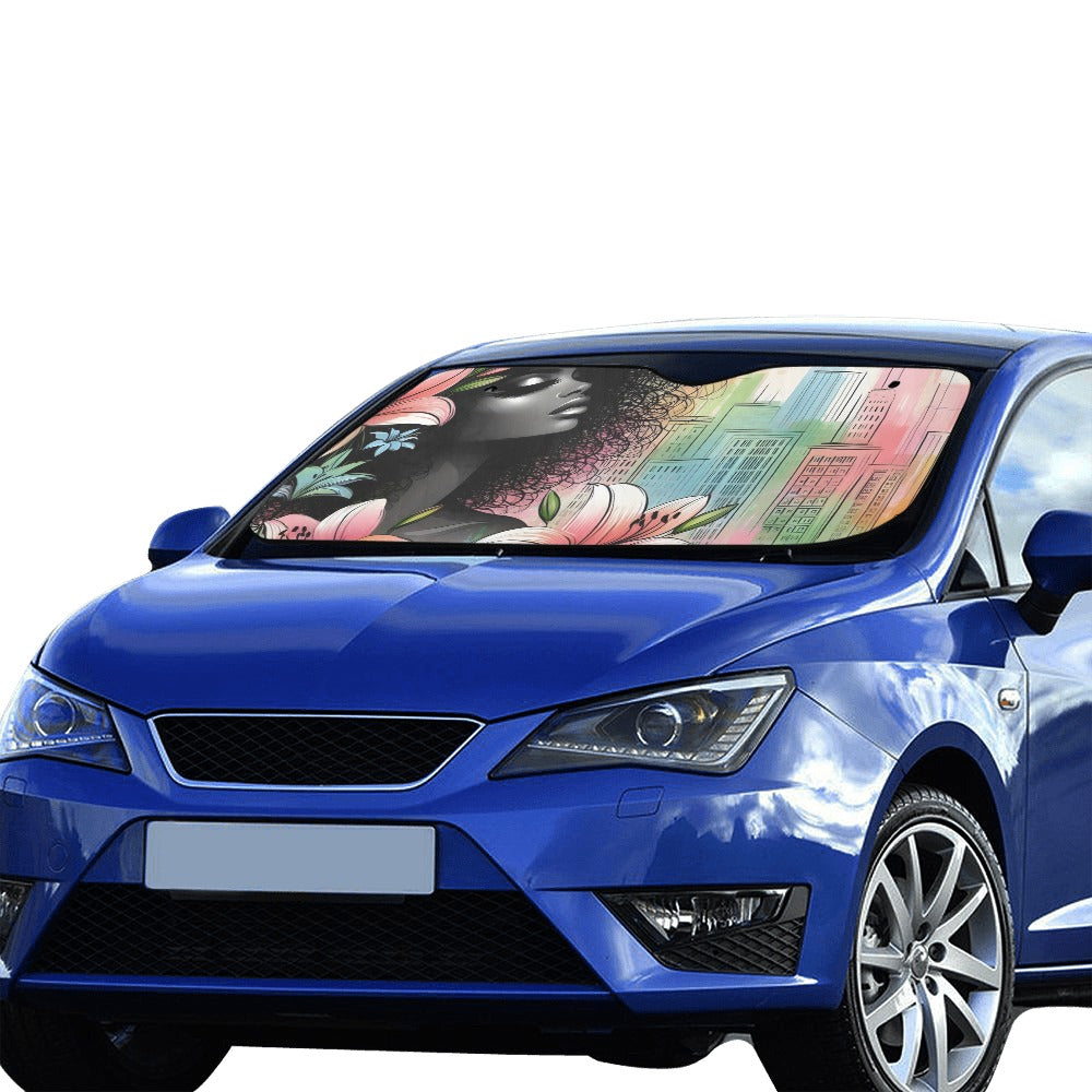 Urban Blossoms: Vibrant Cityscapes and Floral Dreams – Collection - Car Sunshade 55"x30" - #2013