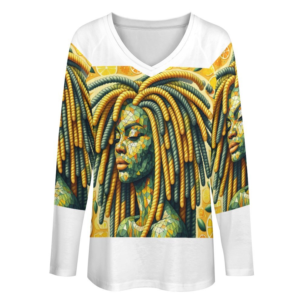Lemon Elegance: The Mosaic Muse Collection - Long sleeve loose Tee - #2011