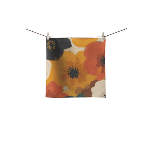 Retro Floral Bathroom Decor Set | Boho Abstract Shower Curtain, Towels & Wall Art | Mid Century Modern Bath Mat | Earth Tone Bathroom Collection - Square Towel 13“x13”