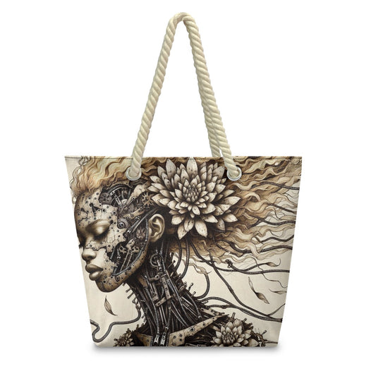 Hemp Rope Tote Bag - Velvet's View - Mechanical Muse - The Fusion of Fashion and Futurism