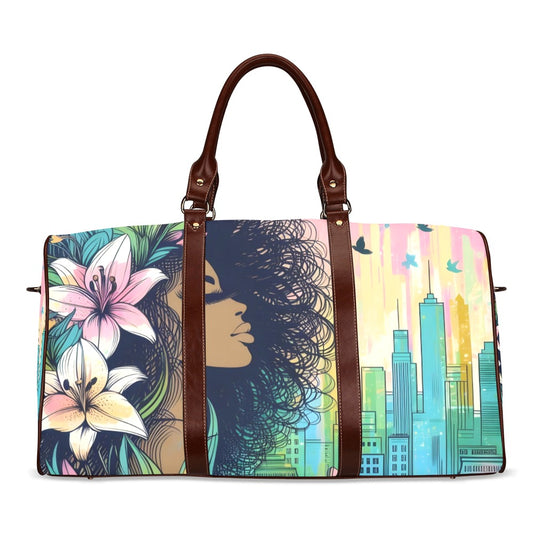Waterproof Travel Bag/Large - Velvet's View - Urban Blossoms - Vibrant Cityscapes and Floral Dreams Collection - (Model 1639)