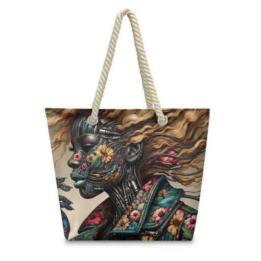 Hemp Rope Tote Bag - Velvet's View - Mechanical Muse - The Fusion of Fashion and Futurism